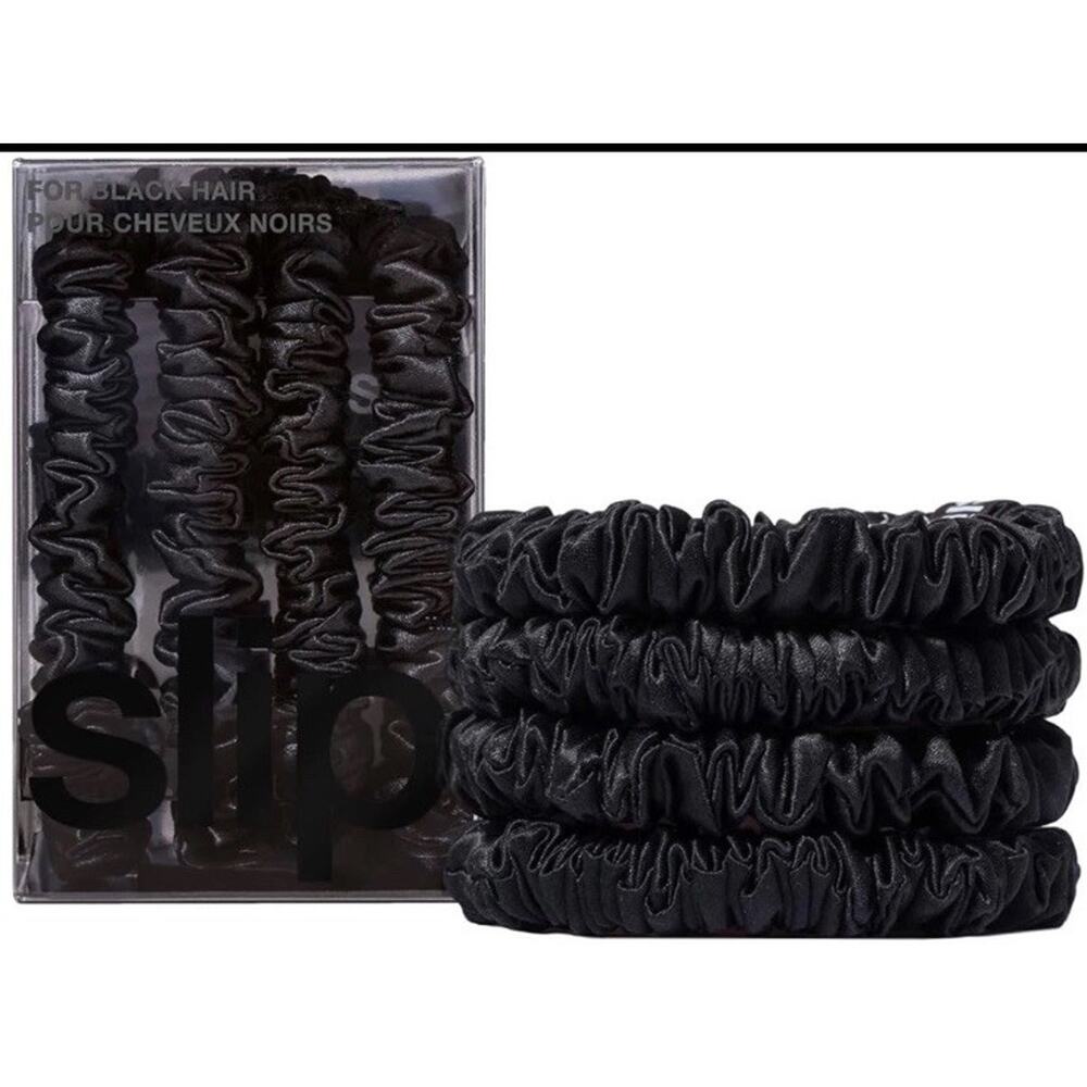 Slip Silk Skinny Scrunchies - Elastic Scrunchies Set (Set Of 4) - Black